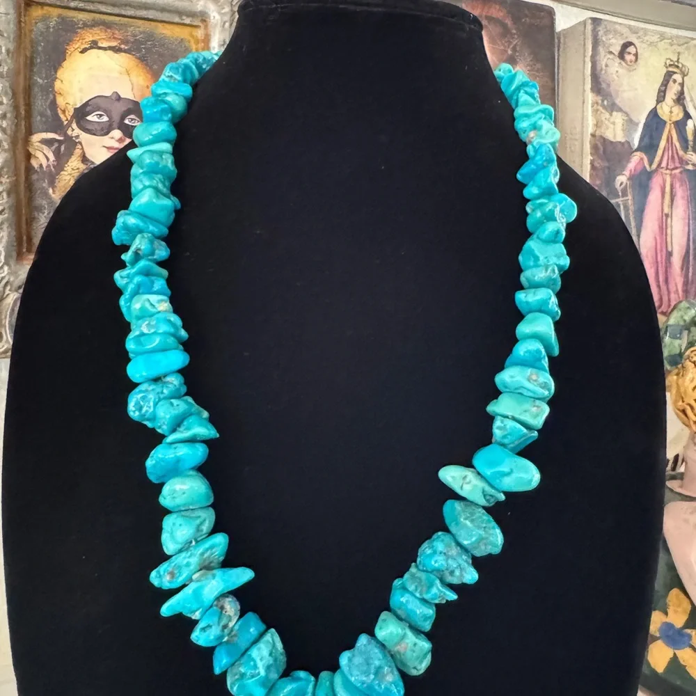 Turquoise‎ Nugget Chip Necklace 24” Long